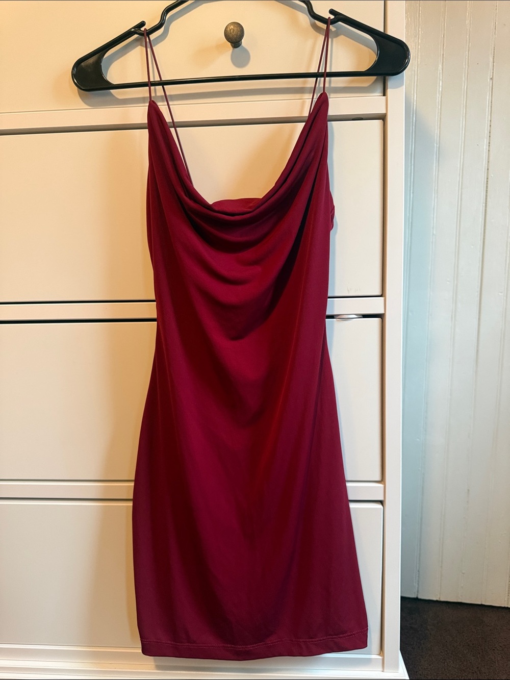B Darlin Burgundy Cowl Neck Mini Dress